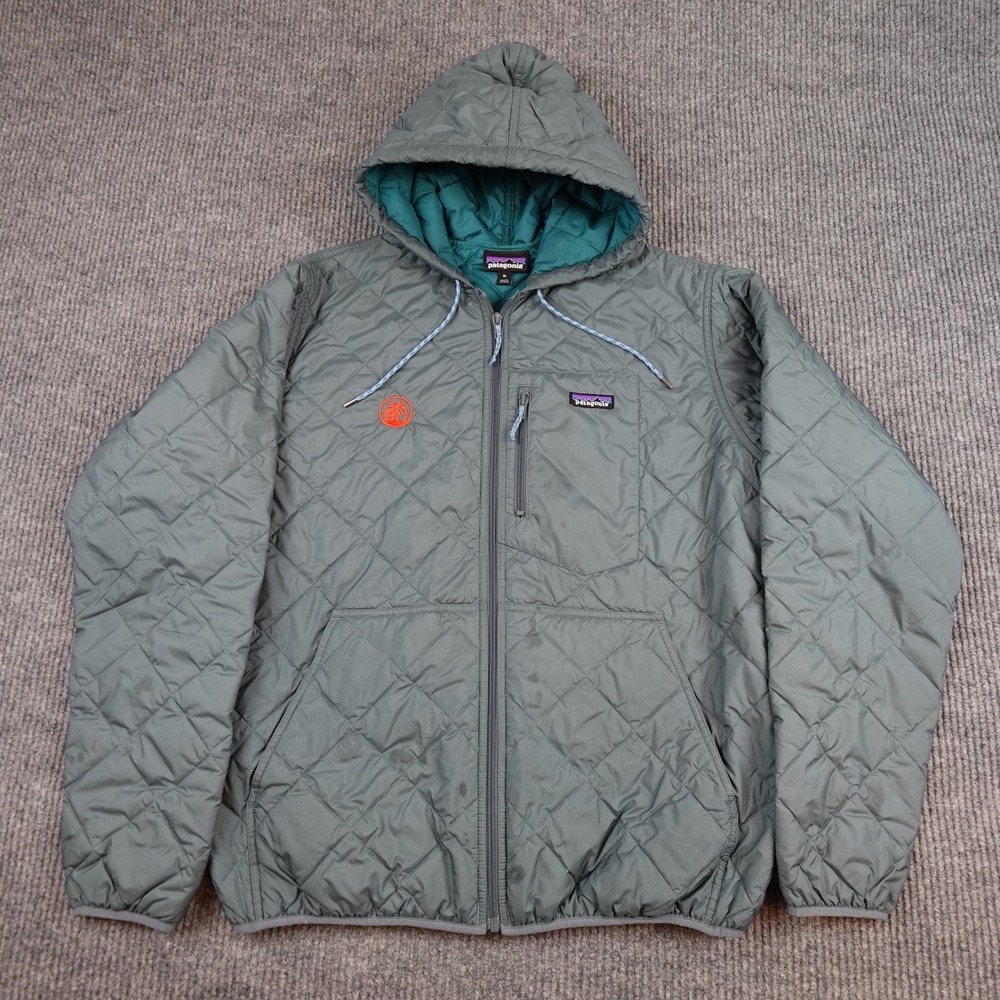 Patagonia Diamond Quilted Bomber Hoody Jacket Mens XL Gray Puffer 27610